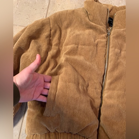 💛 Love Tree Corduroy Cropped Puffer Coat - Golden Tan - Size Large - Picture 7 of 13